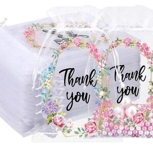 50 Floral Thank You Organza Gift Bags